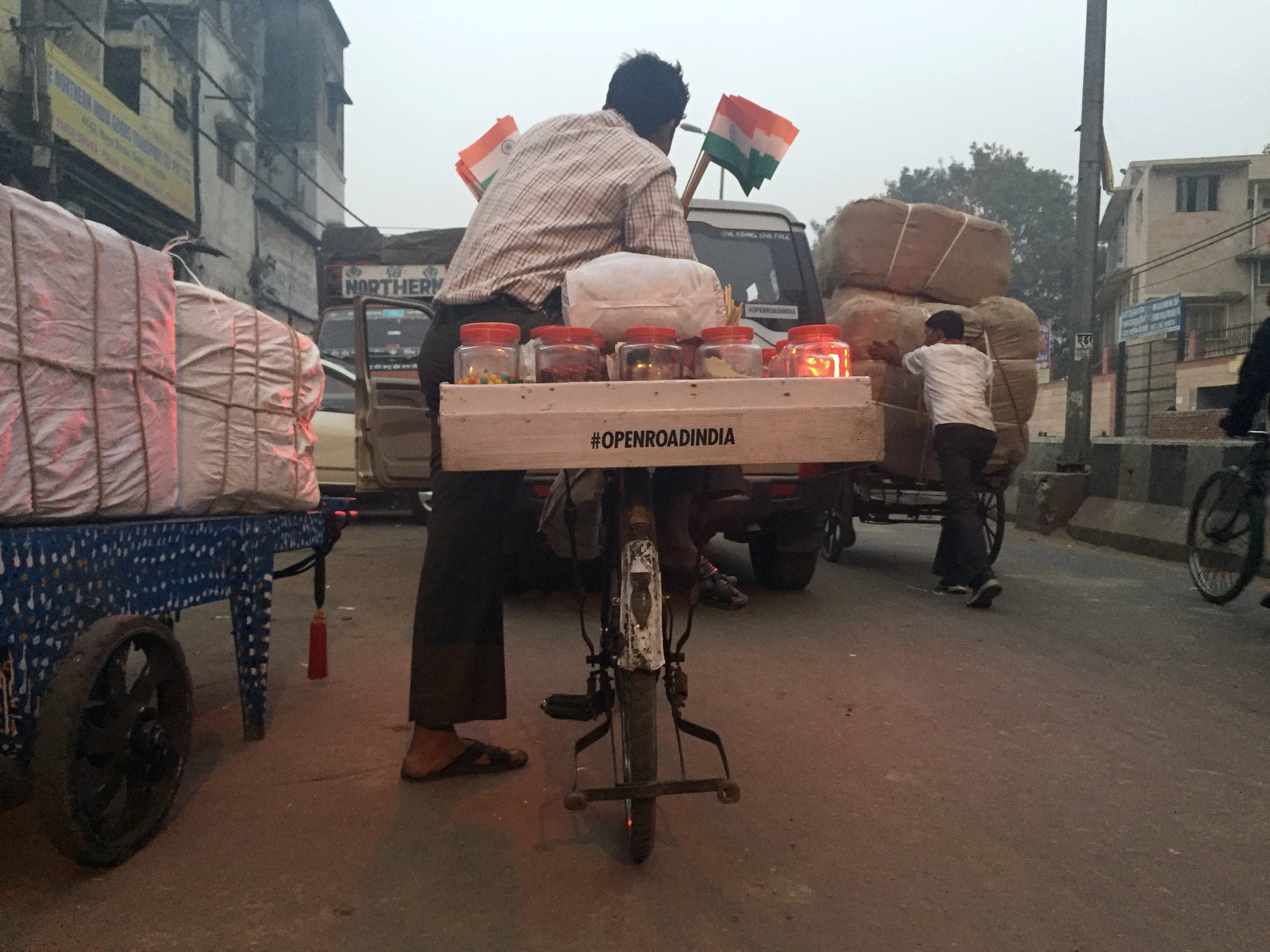 Hauling the load â€” the cart with our sticker. â€” Delhi Â· Nov 2015